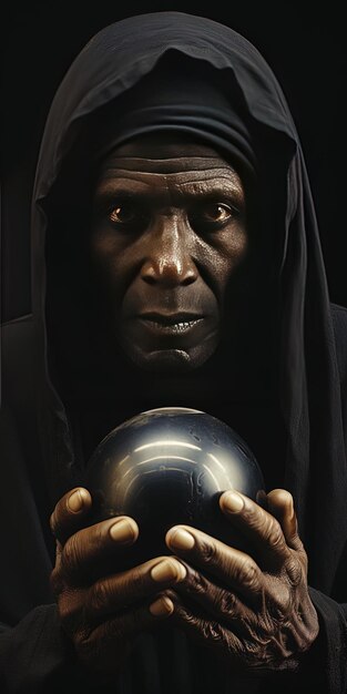 Foto un gorilla nero tiene in mano una palla da bowling