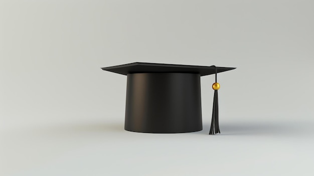 Black graduation cap with gold tassel isolated on white background 3D illustration