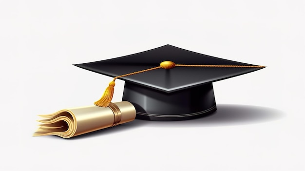 A black graduation cap with a gold tassel on it