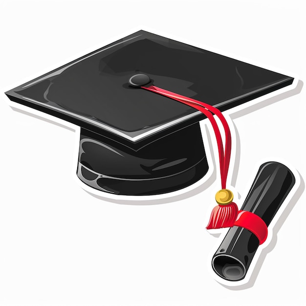 a black graduation cap with a red ribbon around it