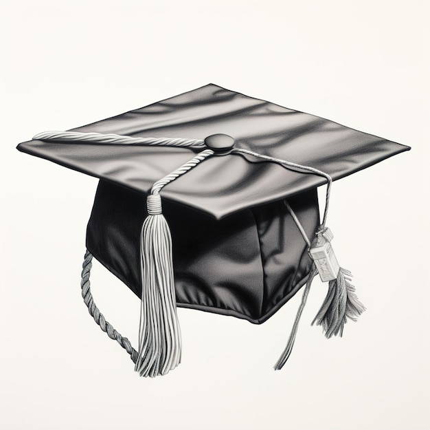 a black graduation cap with a ribbon and a tassel.