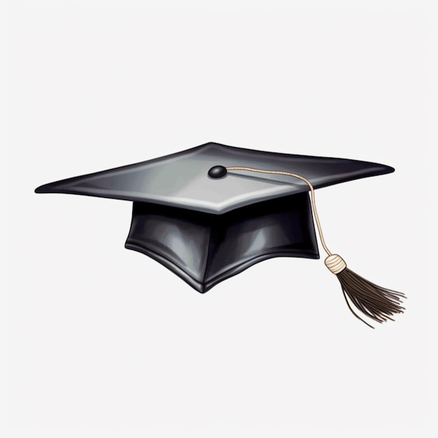 A black graduation cap with tassels and a tassel.