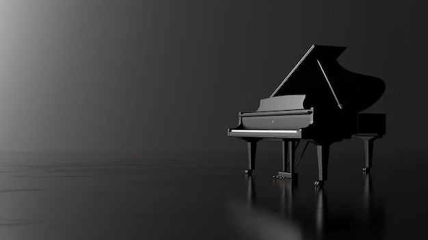 Black grand piano in the dark 3D rendering