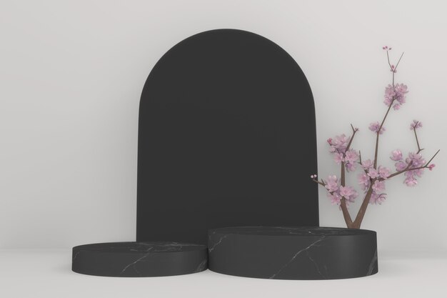 Black granite podium on white background