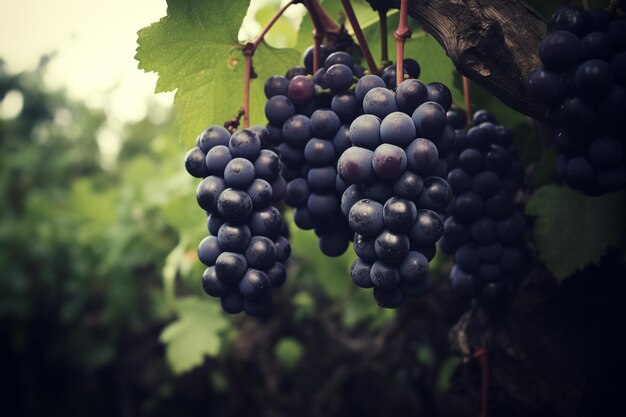 Black grapes on the branches