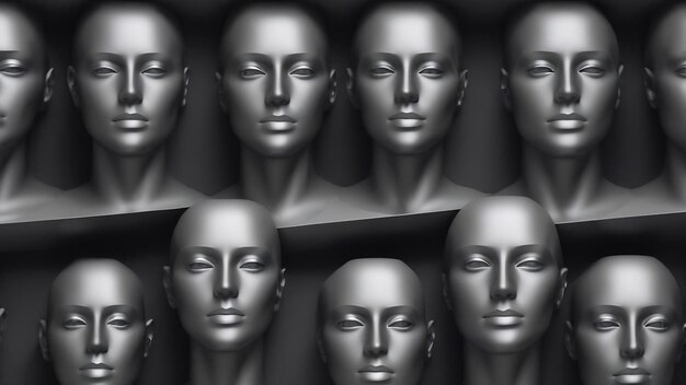 3D 렌더링으로 3차원 얼굴을 가진 검은색 그래파이트 배경 추상 기하학 배경 gen
