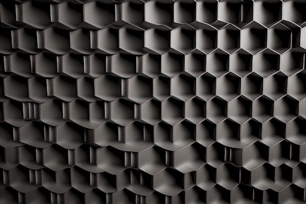 Black graphite panel in form of honeycomb as 3d render abstract geometric background generative ai