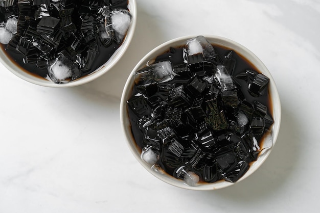 Black grass jelly with ice