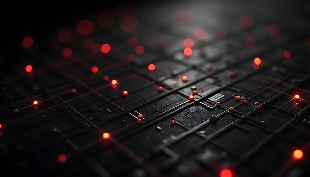 a black grate with red lights on it technology data connection network background