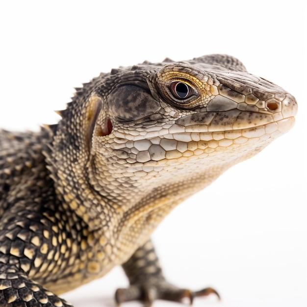 A black and gray lizard with a yellow stripe on its neck.