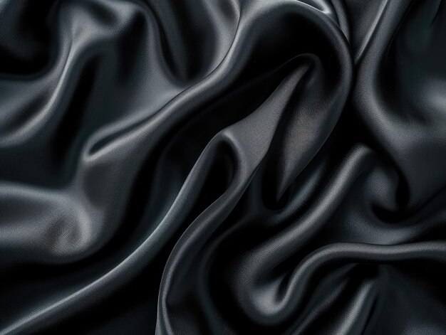 Black gray satin dark fabric texture luxurious shiny that is abstract silk cloth panorama background with patterns soft waves blur beautiful