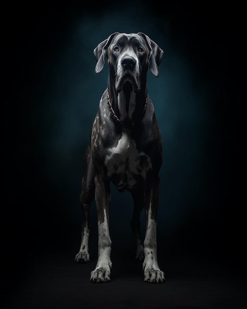 Black Great Dane on a black background