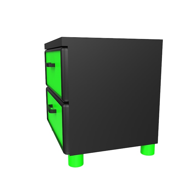 A black and green dresser with a black drawer that says'the word " on it.