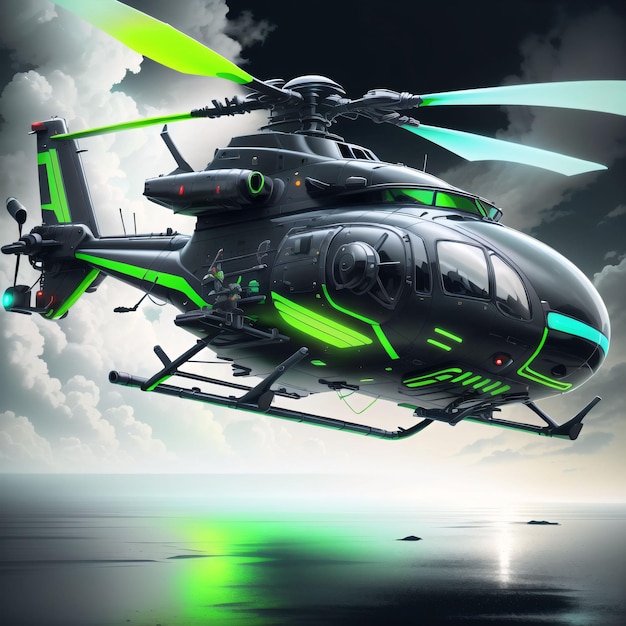 Photo black and green helicopter