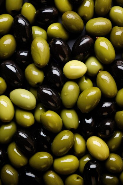 Black and green olives close up Generative ai