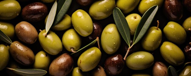 Black and green olives close up Generative ai