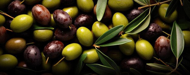 Black and green olives close up Generative ai