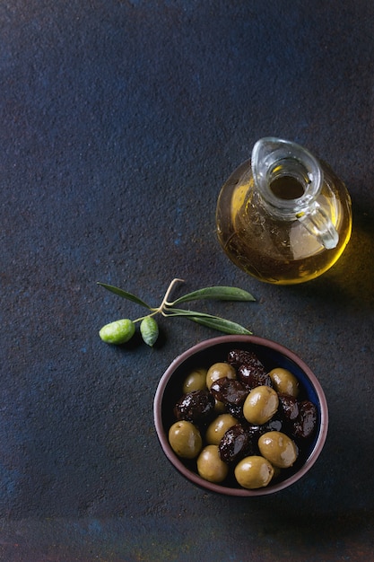 Black and green olives