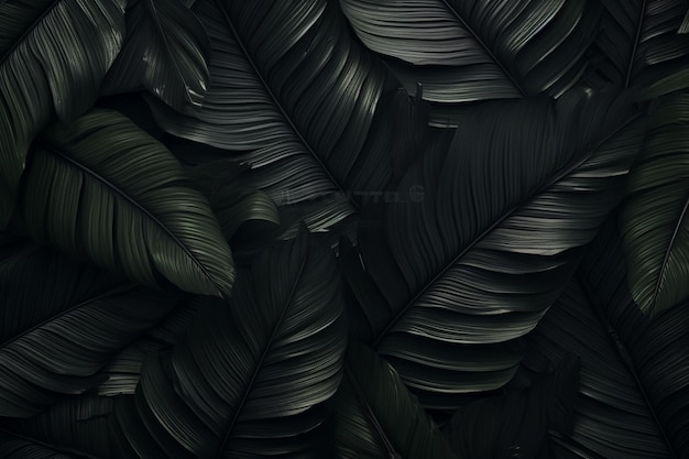 Photo black and green tropical leaves background