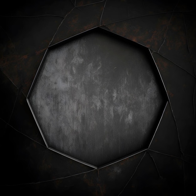 A black and grey background with a hexagon shape in the center.