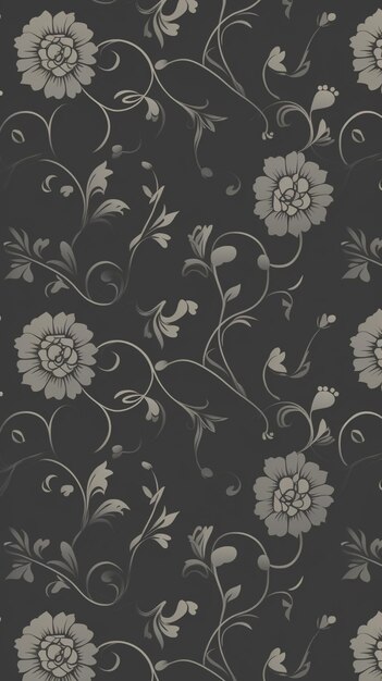 A black and grey floral wallpaper with a floral pattern.