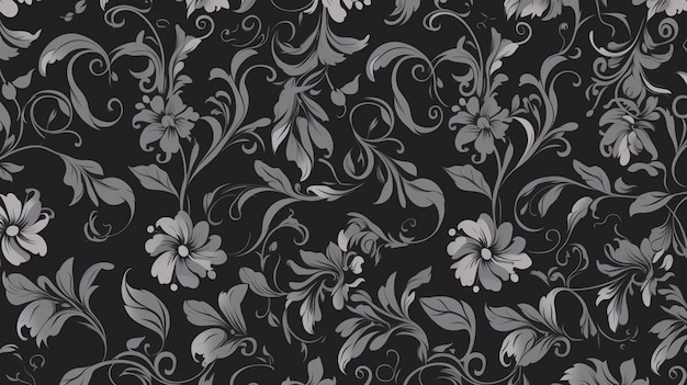 Black and grey floral wallpaper with a floral pattern.