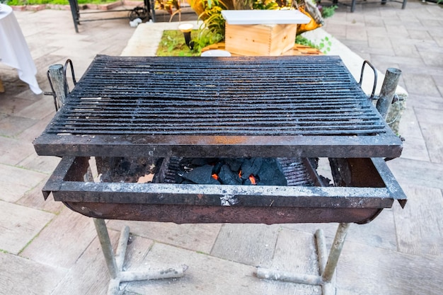 Black grill charcoal burning for bbq