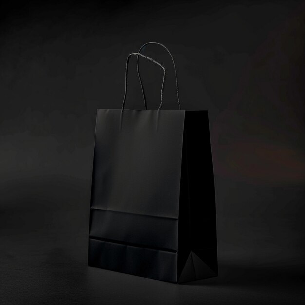 Photo black grocery paper bag mockup on dark background
