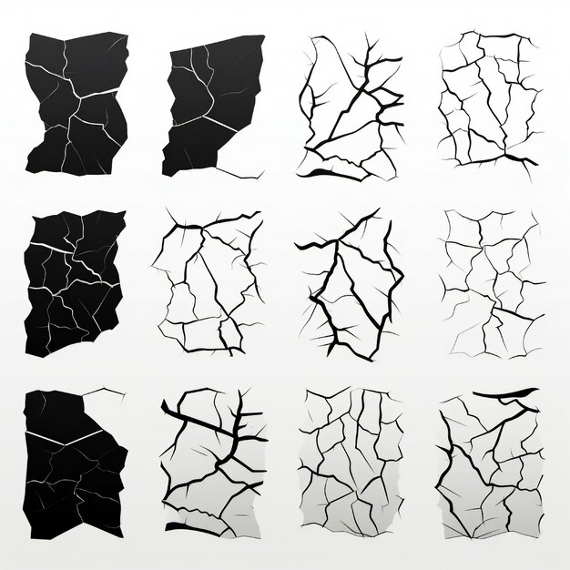 Black ground cracks silhouettes design elements clip art