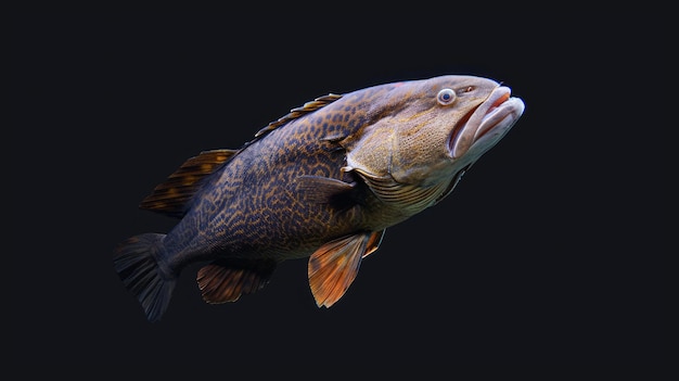 Photo black grouper in the solid black background