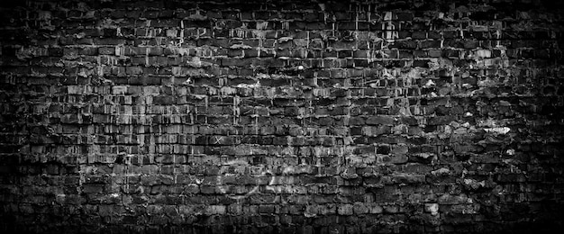 Black grunge brick wall panoramic background