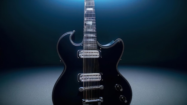 A black guitar with the word rock on it