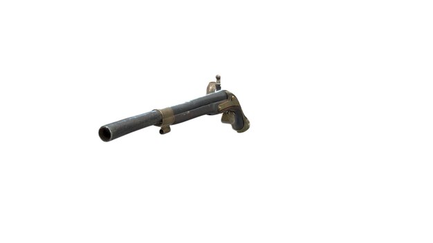 A black gun with a white background