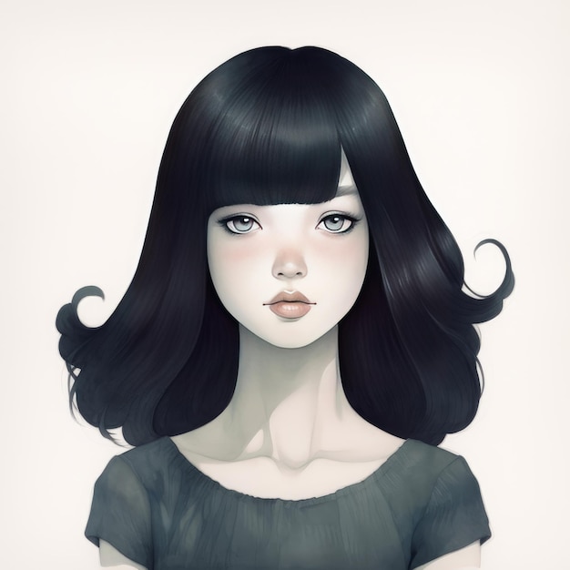 Black hair anime girl generative AI