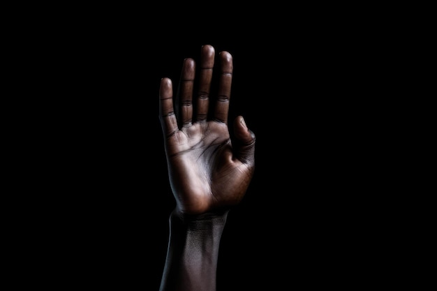 black Hand raised up concept of rights and freedom on a black background AI generated