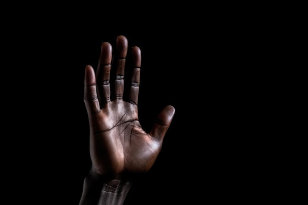 black Hand raised up concept of rights and freedom on a black background