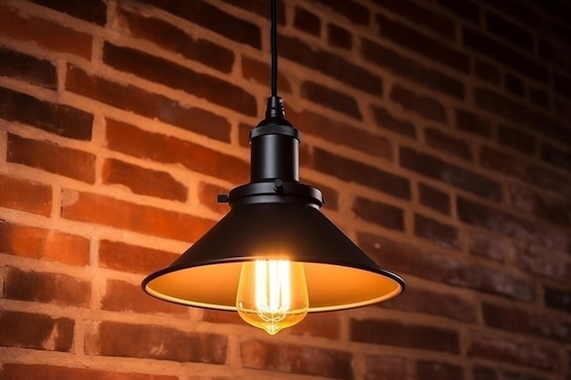 A black hanging light with a light bulb on it.