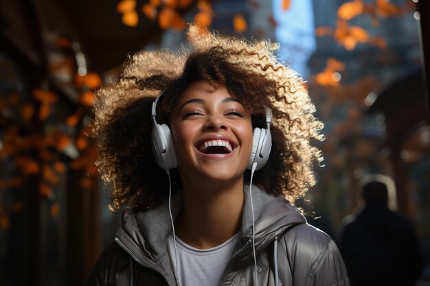 Photo black happy girl with headphones