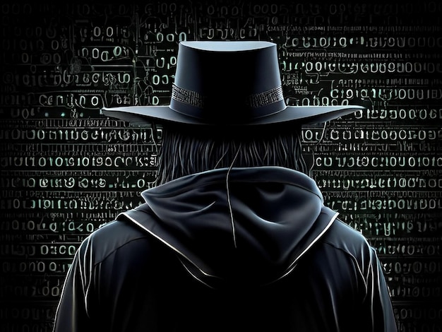 Black hat hacker on a Computer Network Big Data entry