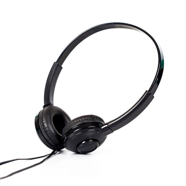 black headphone on white background