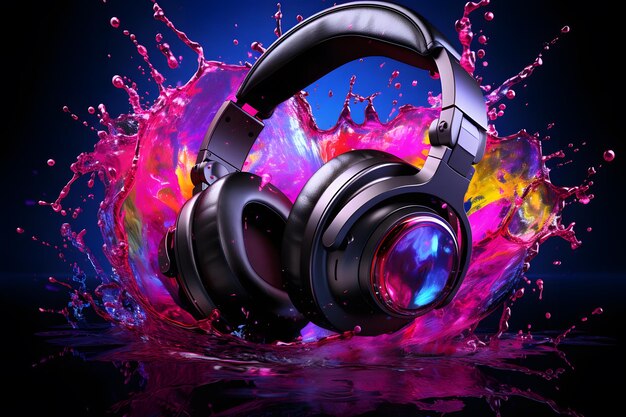 a black headphones splashing into water