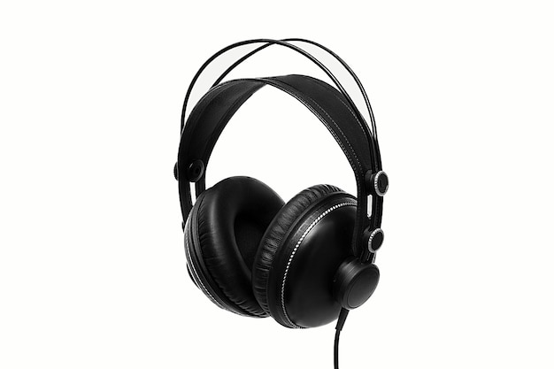 Black headphones on white background