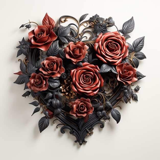 Photo black heart around by roses