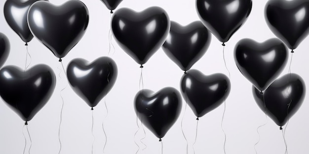 Black heart balloons floating in the air Black balloons flying in the sky