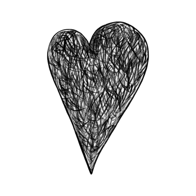 Photo black heart drawn by colored pencil the sign of world heart day symbol of valentines day heart shape isolated on white background