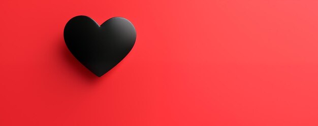 Black heart on red background Valentines day concept 3D rendering