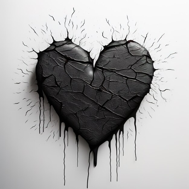 Photo black heart with splatter effect on white background