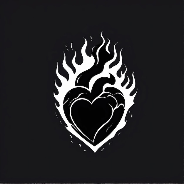 Black heart with white fire flames on black background Vector illustration