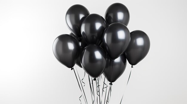 Photo black helium balloons on a white background