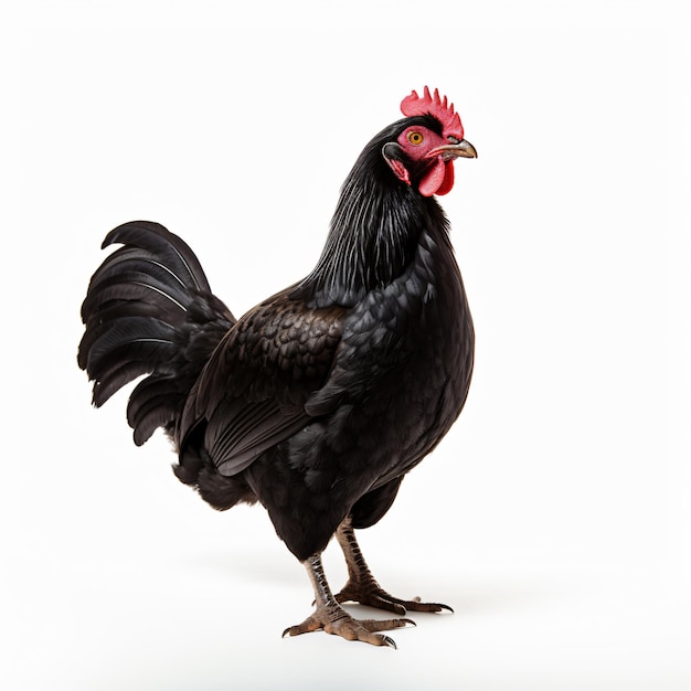 Black hen isolated on white studio shot